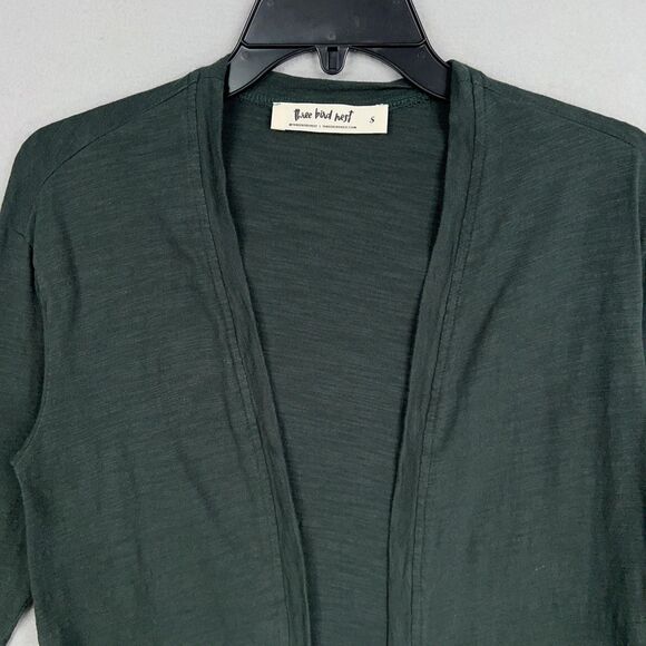 Three Bird Nest Cardigan Womens Small Forest Green Long Open Duster Pocket Drape - Picture 2 of 14